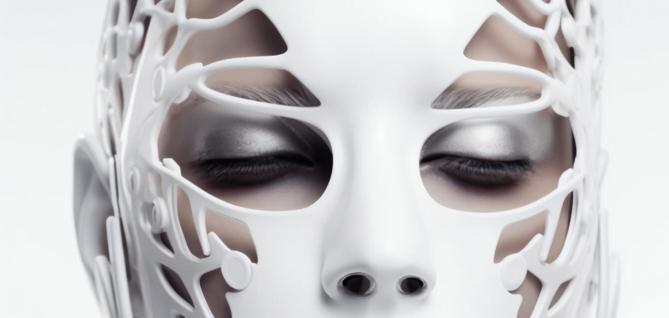 medium shot model posing with futuristic mask 1